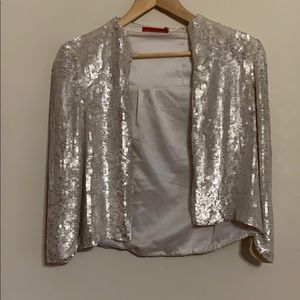 Alice and Olivia white and silver sequined jacket